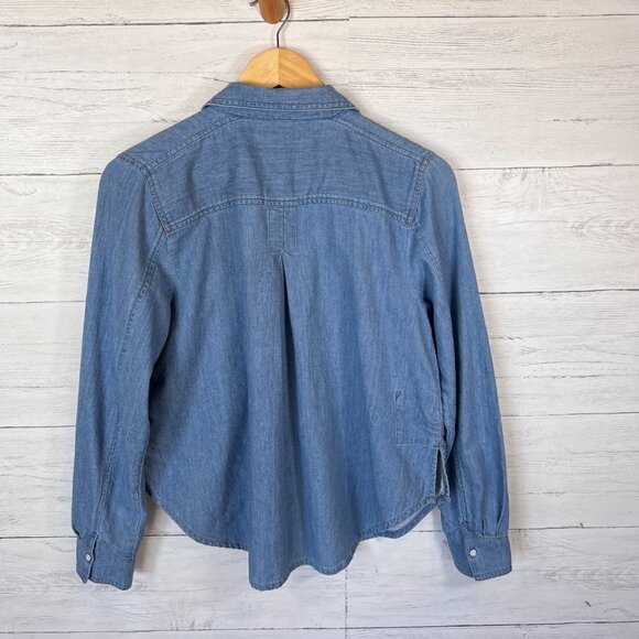 Prana Shirt Womens SZ Small Washed Out Denim Chambray 100% Organic Cotton Simple - Picture 14 of 15